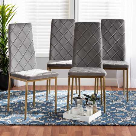 BAXTON STUDIO Blaise Glam and Luxe Grey Velvet Upholstered and Gold Finished Metal Dining Chair Set (4PC) 194-4PC-11775-ZORO